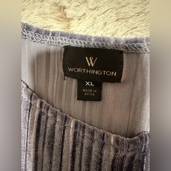 *SOLD* Worthington Pleated Sleeveless Velour Ruffle Cap Sleeve Top - Picture 7 of 9